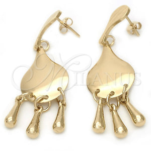 Arete Largo 02.28.0002 Oro Laminado, Diseño de Gota, Pulido, Tono Dorado