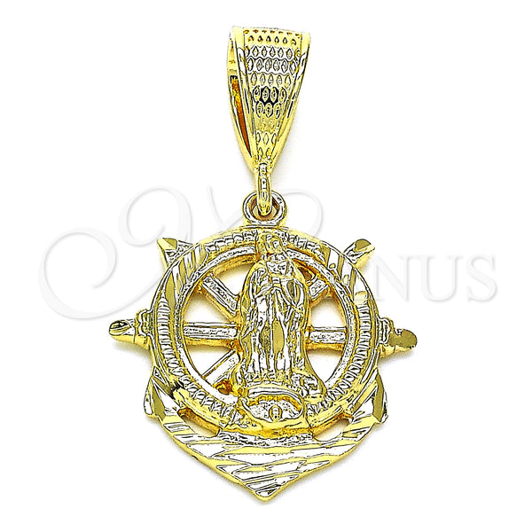 Dije Religioso 5.187.017 Oro Laminado, Diseño de Guadalupe y Ancla, Diamantado, Tono Dorado