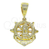 Dije Religioso 5.187.017 Oro Laminado, Diseño de Guadalupe y Ancla, Diamantado, Tono Dorado