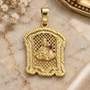 Dije Religioso 5.187.010 Oro Laminado, Diseño de Santa Barbara, con Zirconia Cubica Rubi, Diamantado, Tono Dorado