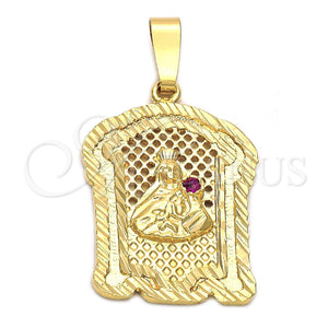 Dije Religioso 5.187.010 Oro Laminado, Diseño de Santa Barbara, con Rubi Zirconia Cubica, Diamantado, Tono Dorado