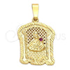 Dije Religioso 5.187.010 Oro Laminado, Diseño de Santa Barbara, con Rubi Zirconia Cubica, Diamantado, Tono Dorado