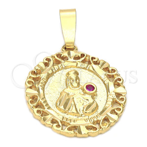 Dije Religioso 5.184.017 Oro Laminado, Diseño de Santa Barbara, con Rubi Zirconia Cubica, Diamantado, Tono Dorado