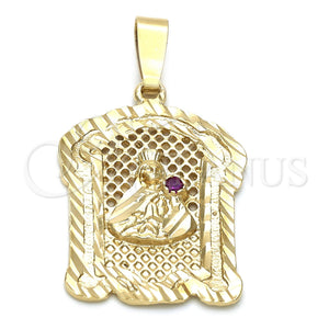 Dije Religioso 5.185.018 Oro Laminado, Diseño de Santa Barbara, con Rubi Zirconia Cubica, Diamantado, Tono Dorado