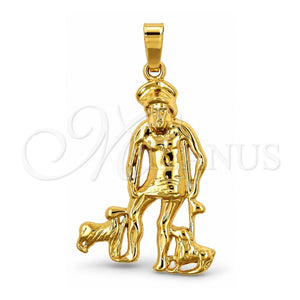 Dije Religioso 5.185.016 Oro Laminado, Diseño de Perro y San Lazaro, Pulido, Tono Dorado