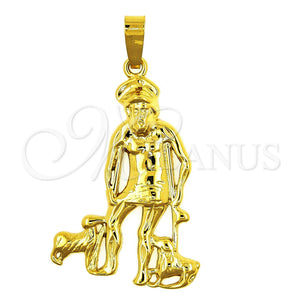 Dije Religioso 5.185.016 Oro Laminado, Diseño de Perro y San Lazaro, Pulido, Tono Dorado