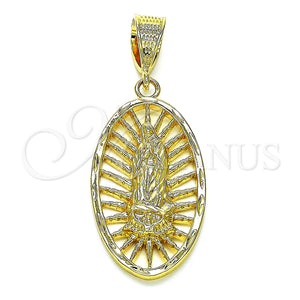 Dije Religioso 5.184.011 Oro Laminado, Diseño de Guadalupe, Pulido, Tono Dorado