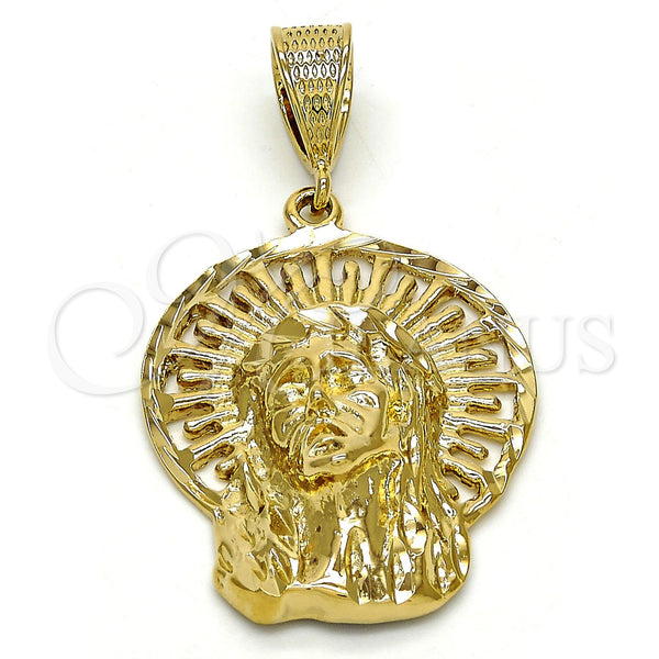 Dije Religioso 5.186.004 Oro Laminado, Diseño de Jesus, Diamantado, Tono Dorado