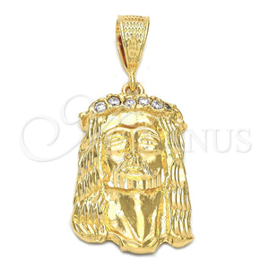 Dije Religioso 5.187.002 Oro Laminado, Diseño de Jesus, con Blanca Zirconia Cubica, Pulido, Tono Dorado