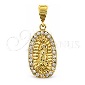 Dije Religioso 5.184.004 Oro Laminado, Diseño de Guadalupe, con Zirconia Cubica Blanca, Pulido, Tono Dorado