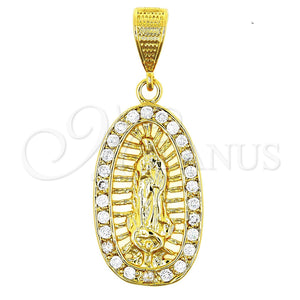 Dije Religioso 5.184.004 Oro Laminado, Diseño de Guadalupe, con Blanca Zirconia Cubica, Pulido, Tono Dorado