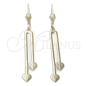 Arete Largo 77.01 Oro Laminado, Diseño de Corazón, Pulido, Tono Dorado