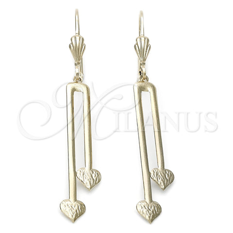 Arete Largo 77.01 Oro Laminado, Diseño de Corazón, Pulido, Tono Dorado