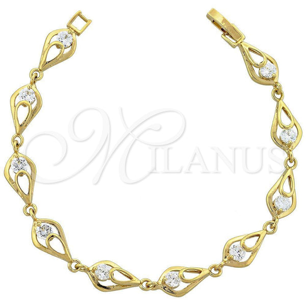 Pulsera Elegante 5.055.011 Oro Laminado, con Blanca Zirconia Cubica, Pulido, Tono Dorado (08 MM Thickness, 8 Inches Length)