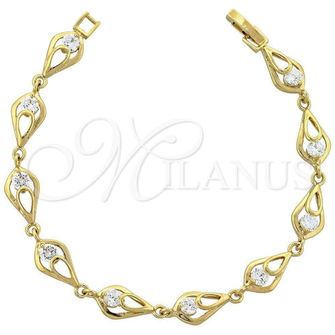 Pulsera Elegante 5.055.011 Oro Laminado, con Blanca Zirconia Cubica, Pulido, Tono Dorado (08 MM Thickness, 8 Inches Length)