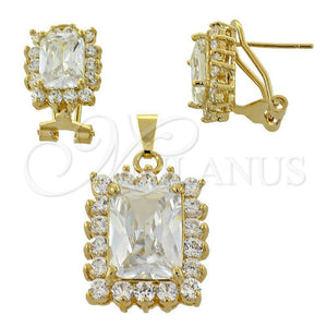 Juego de Arete y Dije de Adulto 5.055.005 Oro Laminado, con Blanca Zirconia Cubica, Pulido, Tono Dorado