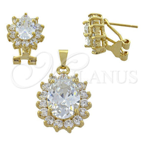 Juego de Arete y Dije de Adulto 5.055.002 Oro Laminado, con Blanca Zirconia Cubica, Pulido, Tono Dorado