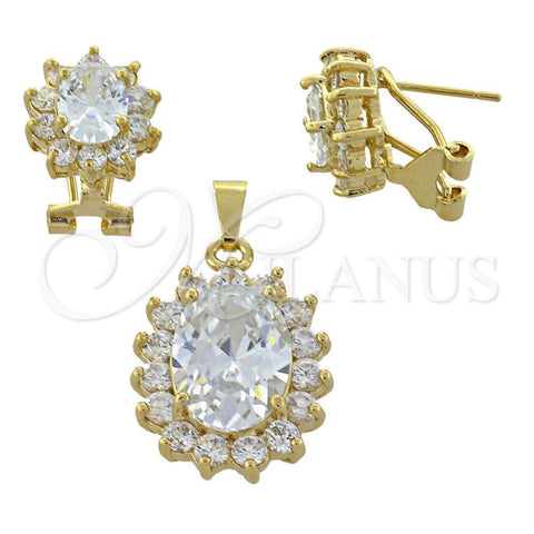 Juego de Arete y Dije de Adulto 5.055.002 Oro Laminado, con Blanca Zirconia Cubica, Pulido, Tono Dorado