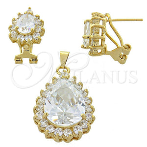 Juego de Arete y Dije de Adulto 5.055.004 Oro Laminado, Diseño de Gota, con Blanca Zirconia Cubica, Pulido, Tono Dorado