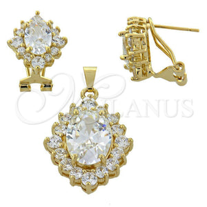 Juego de Arete y Dije de Adulto 5.055.001 Oro Laminado, con Blanca Zirconia Cubica, Pulido, Tono Dorado