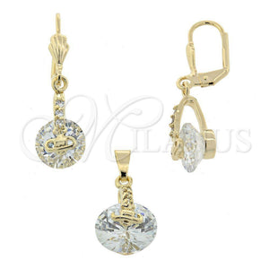 Juego de Arete y Dije de Adulto 5.054.009 Oro Laminado, con Blanca Zirconia Cubica, Pulido, Tono Dorado