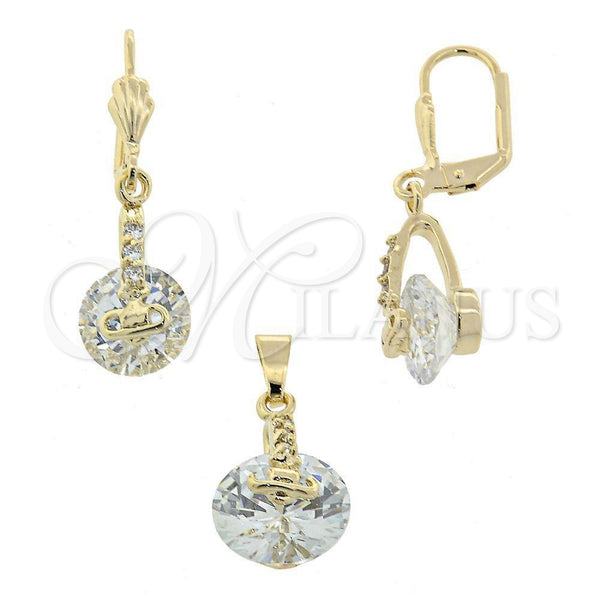 Juego de Arete y Dije de Adulto 5.054.009 Oro Laminado, con Blanca Zirconia Cubica, Pulido, Tono Dorado