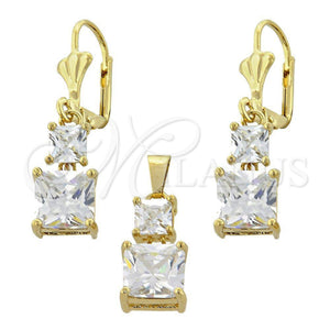 Juego de Arete y Dije de Adulto 5.054.007 Oro Laminado, con Blanca Zirconia Cubica, Pulido, Tono Dorado