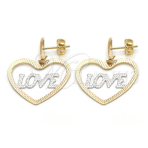 Arete Colgante 5.095.014 Oro Laminado, Diseño de Corazón, Pulido, Dos Tonos