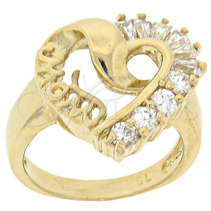 Anillo Multi Piedra 5.054.010.06 Oro Laminado, Diseño de Corazón, con Blanca Zirconia Cubica, Pulido, Tono Dorado (Size 6)