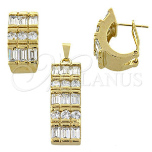 Juego de Arete y Dije de Adulto 5.054.005 Oro Laminado, Diseño de Baguette, con Blanca Zirconia Cubica, Pulido, Tono Dorado