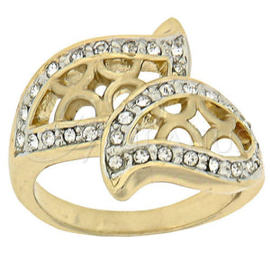 Anillo Multi Piedra 5.060.017.07 Oro Laminado, Diseño de Oja, con Blanca Cristal, Mate, Tres Tonos (Size 7)