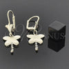 Arete Largo 72.007 Oro Laminado, Diseño de Mariposa, con Blanca Zirconia Cubica, Pulido, Tono Dorado