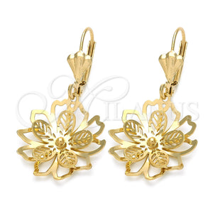 Arete Colgante 81.007 Oro Laminado, Diseño de Flor, Pulido, Tono Dorado
