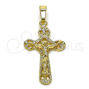 Dije Religioso 5.191.017 Oro Laminado, Diseño de Crucifijo, Pulido, Tono Dorado