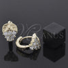 Argolla Huggie 97.017 Oro Laminado, Diseño de Uva y Oja, con Blanca Zirconia Cubica, Diamantado, Tono Dorado