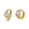 Argolla Huggie 97.005 Oro Laminado, con Blanca Zirconia Cubica, Pulido, Tono Dorado