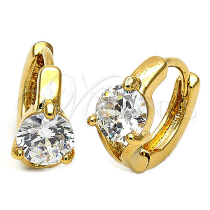 Argolla Huggie 97.005 Oro Laminado, con Blanca Zirconia Cubica, Pulido, Tono Dorado