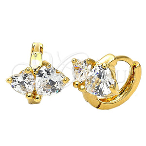 Argolla Huggie 5.132.009 Oro Laminado, Diseño de Corazón, con Blanca Zirconia Cubica, Pulido, Tono Dorado