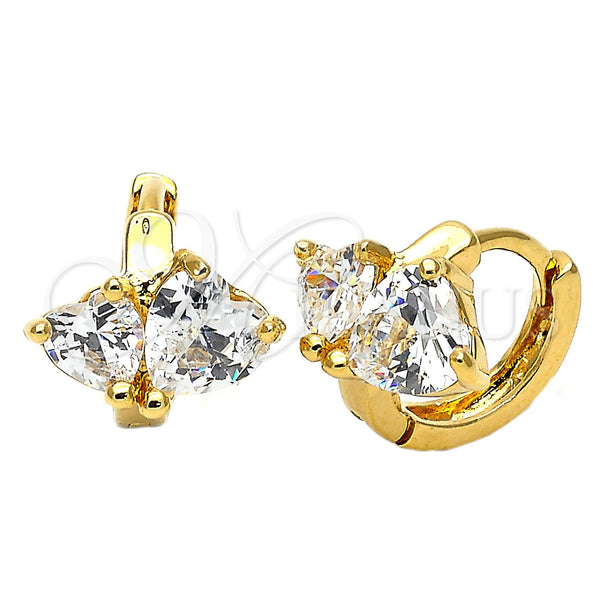 Argolla Huggie 5.132.009 Oro Laminado, Diseño de Corazón, con Blanca Zirconia Cubica, Pulido, Tono Dorado