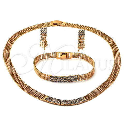 Collar, Pulsera y Dije 5.014.001 Oro Laminado, con Blanca Zirconia Cubica, Pulido, Tono Dorado