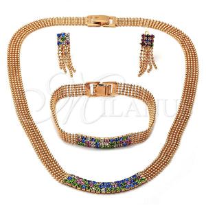 Collar, Pulsera y Dije 5.014.002 Oro Laminado, con Multicolor Zirconia Cubica, Pulido, Tono Dorado