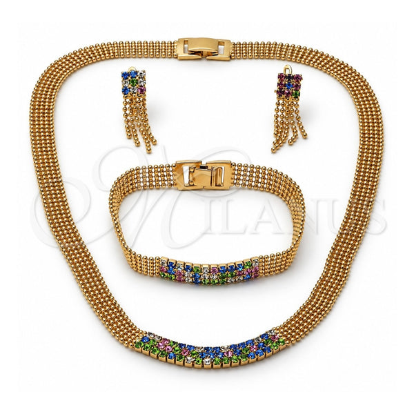 Collar, Pulsera y Dije 5.014.002 Oro Laminado, con Zirconia Cubica Multicolor, Pulido, Tono Dorado