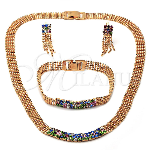 Collar, Pulsera y Dije 5.014.002 Oro Laminado, con Multicolor Zirconia Cubica, Pulido, Tono Dorado
