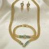 Collar, Pulsera y Dije 5.012.003 Oro Laminado, con Zirconia Cubica Multicolor, Pulido, Tono Dorado