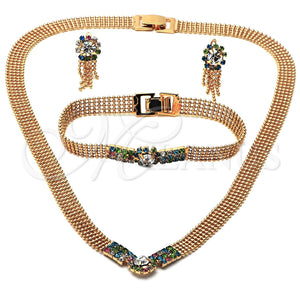 Collar, Pulsera y Dije 5.012.003 Oro Laminado, con Multicolor Zirconia Cubica, Pulido, Tono Dorado