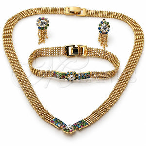 Collar, Pulsera y Dije 5.012.003 Oro Laminado, con Zirconia Cubica Multicolor, Pulido, Tono Dorado