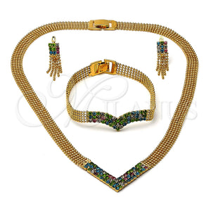 Collar, Pulsera y Dije 5.014.005 Oro Laminado, con Blanca Zirconia Cubica, Pulido, Tono Dorado