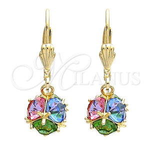 Arete Colgante 5.123.026 Oro Laminado, Diseño de Bola, con Multicolor Zirconia Cubica, Pulido, Tono Dorado