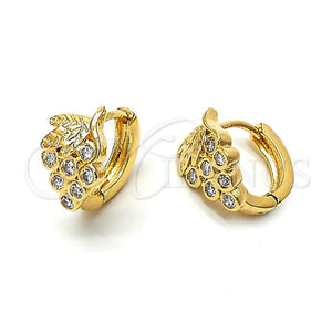 Argolla Huggie 097.017.1 Oro Laminado, Diseño de Uva y Oja, con Blanca Zirconia Cubica, Diamantado, Tono Dorado