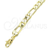 Tobillera Básica 5.222.011.12 Oro Laminado, Diseño de Figaro, Pulido, Tono Dorado (200 Gauge, 08 MM Thickness, 12 Inches Length)